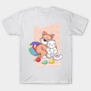 A Cute Corgi Makes Friend With A White Cat T-Shirt